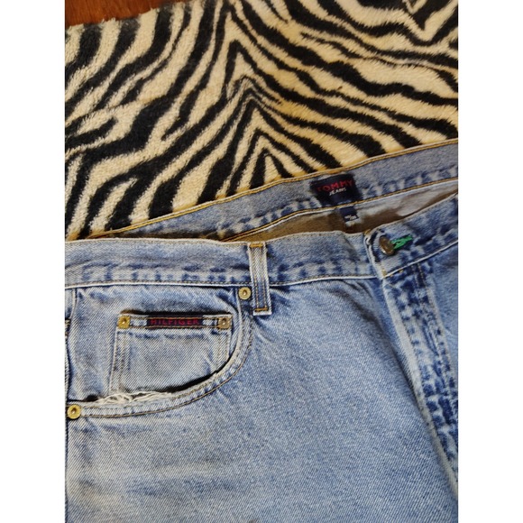 Vintage‎ Tommy Hilfiger Jeans Mens 40x30 Blue Denim Baggy Y2K Flag Tapered Light - Picture 6 of 10